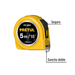 Cinta Métrica Flexómetro Amarillo 5mts 16mm Pretul 21606 - comprar online