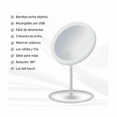 Espejo Touch Maquillaje Con Luz Led Regulable Redondo Blanco - comprar online