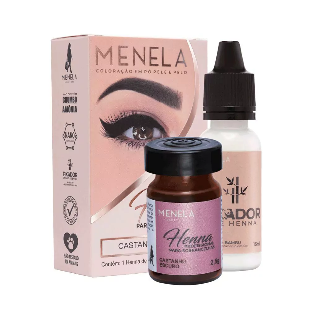 Kit Henna Para Sobrancelhas Castanho Escuro 2,5gr Menela