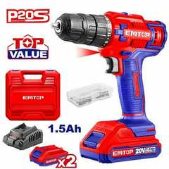 Taladro Inalámbrico 20v 2 Baterias + Cargador + maletin Emtop Ecdl620012