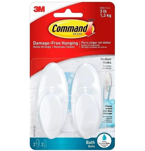 Gancho Toalla Baño x 2 - 1,3kg Adhesivo 3m Command Batch18