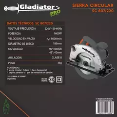 Sierra Circular 185mm 1600watts Gladiator Pro Sc807/220 - INDUSGHAM