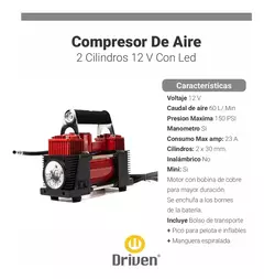 Compresor De Aire 12v Doble Piston C/linterna Ac2150 Driven