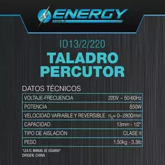 Imagen de Taladro Eléctrico Energy Id13/2/220 220v 550w