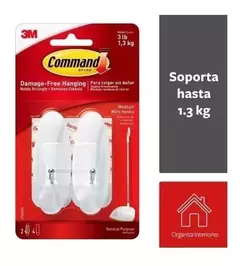 Pack X 2 Ganchos Medianos 3m Command 17068 Percha Adhesivo