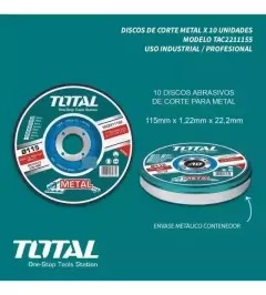 10 Discos Abrasivos De Corte Metal 115 Mm Total Tac2211155 - comprar online