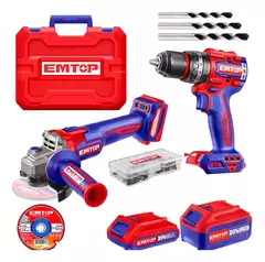 Kit Taladro Inalámbrico Y Amoladora 115mm A Bateria Emtop ECKL20273-4 - comprar online