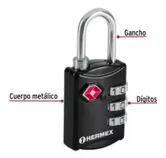Candado Maletero De Combinación 27mm Tsa Hermex 46291 en internet