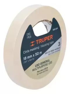 Cinta Enmascarar Papel 18mm X 50mts X 0,13mm Truper 12590