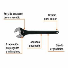Llave Ajustable 15 Pavonada Apertura 47mm Truper 15504 - INDUSGHAM
