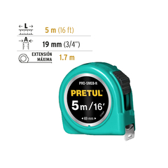 Cinta Métrica Flexómetro Verde 5mts 16mm Pretul 21612 en internet
