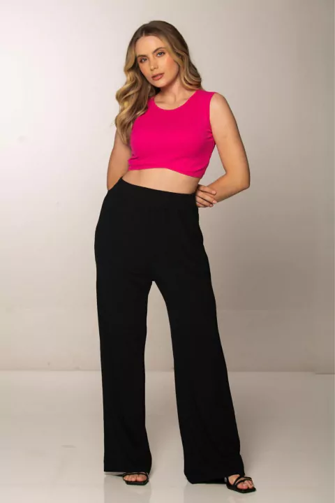 Calça Pantalona Alfaiataria Viscose Vinco Preto