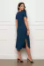Vestido Midi Manga Curta com Fenda 920 Azul na internet