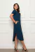 Vestido Midi Manga Curta com Fenda 920 Azul - comprar online