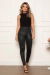 Calça Legging Couro PU Forrada com Efeito Brilho Molhado e Cintura Alta Modeladora Preta