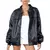 Jaqueta Feminina de Couro PU Oversized – Estilo Bomber, Zíper, Gola Lapela cor Preta
