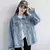 Jaqueta Jeans Feminina Vintage Oversized Bomber Azul Desbotado - We Happy Shop
