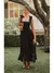 Vestido Midi com Amarrações e Babados Elegante