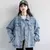 Jaqueta Jeans Feminina Vintage Oversized Bomber Azul Desbotado - comprar online