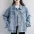 Jaqueta Jeans Feminina Vintage Oversized Bomber Azul Desbotado na internet