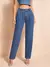 Calça Reta Vintage Feminina Jeans Lavado Cintura Alta para um Estilo Atemporal - comprar online