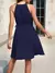 Vestido de Festa Fim de Ano ou Natal Plissado sem mangas, cintura alta, vestido curto com cinto que veste bem - comprar online