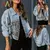 Jaqueta Jeans Feminina Inverno Animal Print Fecho em Botões e Colarinho Lapela do P ao G2 - comprar online