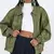 Jaqueta Feminina de Couro PU Oversized – Zíper, Gola Lapela cor Verde - comprar online