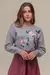 Blusa Tricô Bordado Flor CINZA