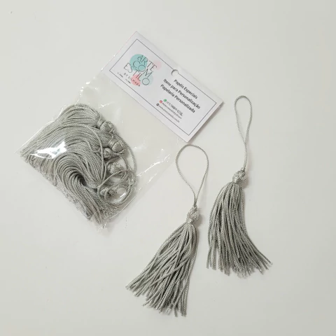 Tassel 70mm em poliéster com 5 unidades - Cinza