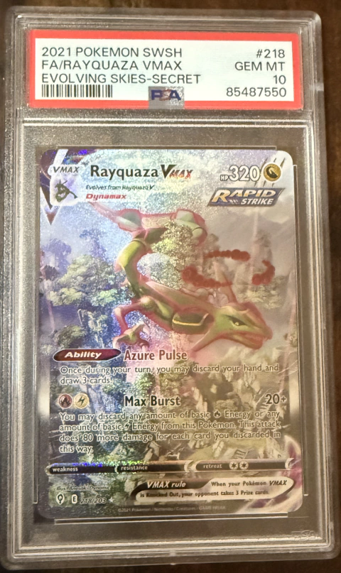 Rayquaza VMAX Evolving Skies #218 PSA 10 Slab