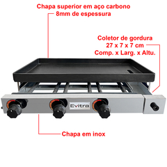 Chapa para lanche Profissional 70x35 Industrial em Inox 8mm - Evitra