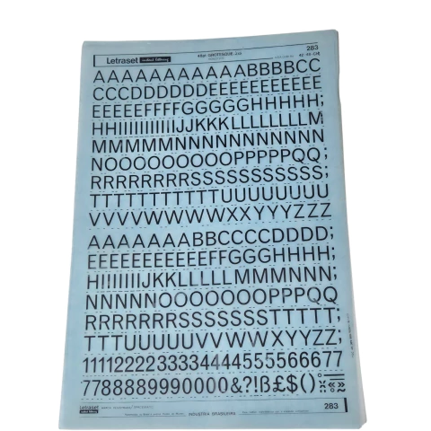 Vintage Letraset Decalque Letras Adesivas Folha 25 X 38cm - Coisas do Passado Antiquário de Papelaria