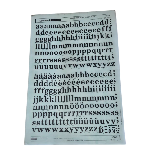 Vintage Letraset Decalque Letras Adesiva Folha 25 X 38cm 001