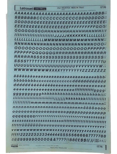 Letraset Decalque 25 X 38cm Letras Adesiva 6.5mm Altura 1776