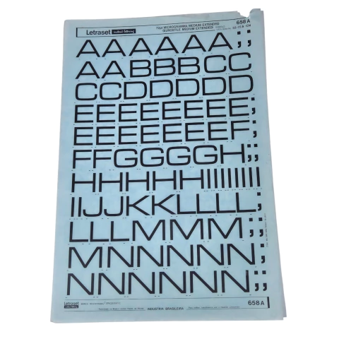 Vintage Letraset Decalque Letras Adesivas Folha 25 X 38cm