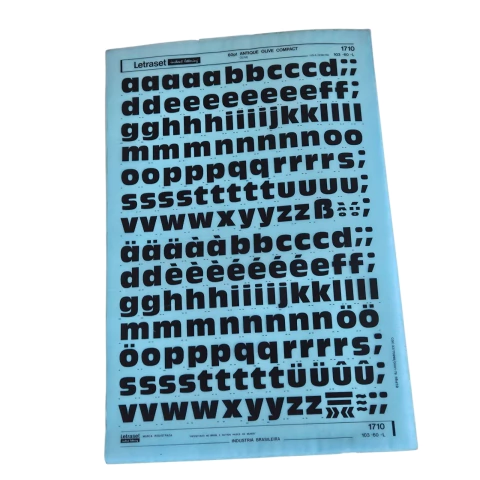 Vintage Letraset Decalque Letras Adesiva Folha 25 X 38cm 001 Referência:1710