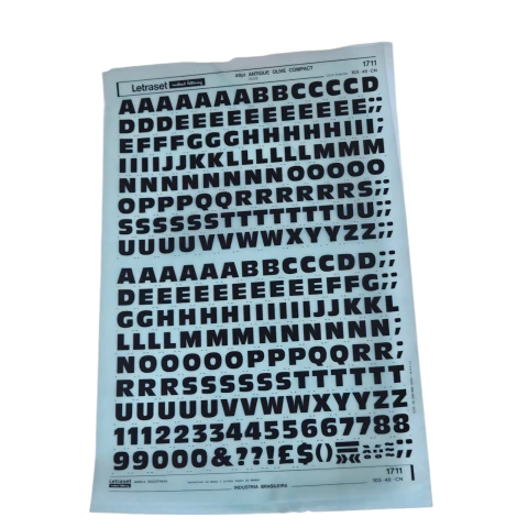 Vintage Letraset Decalque Letras Adesiva Folha 25 X 38cm 001 Referência:1711