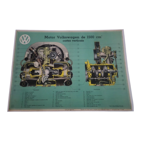 Antiga Gravura Pôster Original Motor Volkswagen 1500cm³ Ano 1.967