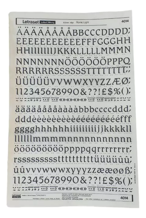 Letraset Decalque 25 X 38cm Letras Adesivas 12.5mm Altura 4014
