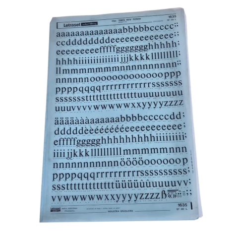 Vintage Letraset Decalque Letras Adesiva Folha 25 X 38cm 001 Referência:1635