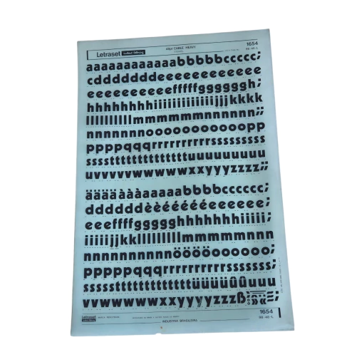 Vintage Letraset Decalque Letras Adesiva Folha 25 X 38cm 001 Referência:1654