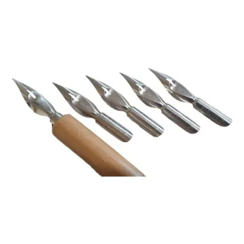 5 Antigas Penas Aço Extra Fina Inglesa Caligrafia e Desenho e 1 Cabo