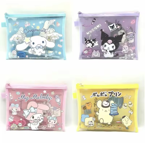 Kit Papelaria Sanrio 7 Itens - My Melody, Cinnamoroll, Kuromi e PomPomPurin