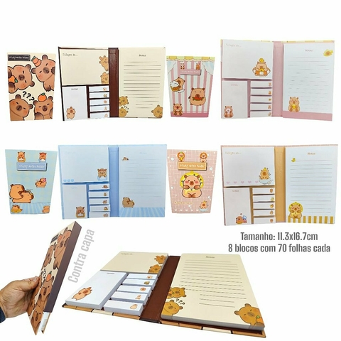 Caderneta Capivara Capybara Capa Dura Com Multi Lembretes / 560 Lembretes Autocolantes