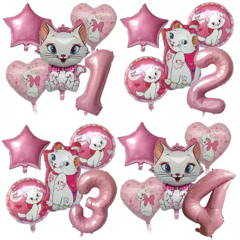 Disney Gata Marie Balões Set, Número Idade Balão, Decoração de Festa, 80cm