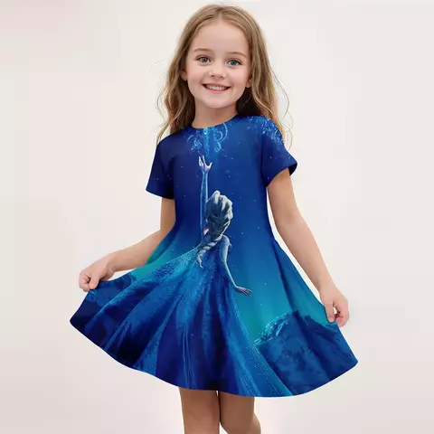 Vestido Frozen Elsa Disney de Manga Curta. Fantasia. Vestido Aniversário