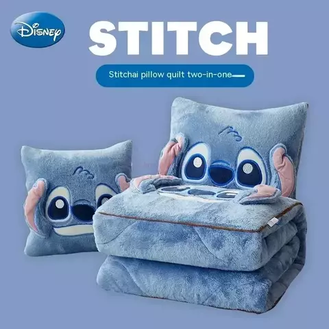Disney Stitch Almofada Cobertore, 2 em 1, Flanela Kawaii, Espesso