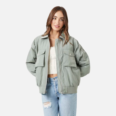 Campera Bolsillos Frontales Forever21 Mujer