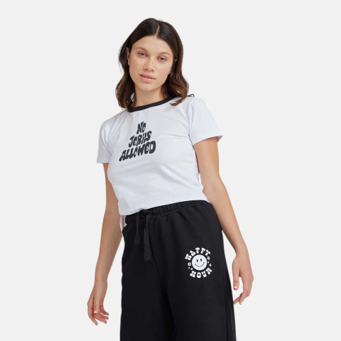 Remera Crop con Frunce Lateral y Estampa Forever21 Mujer